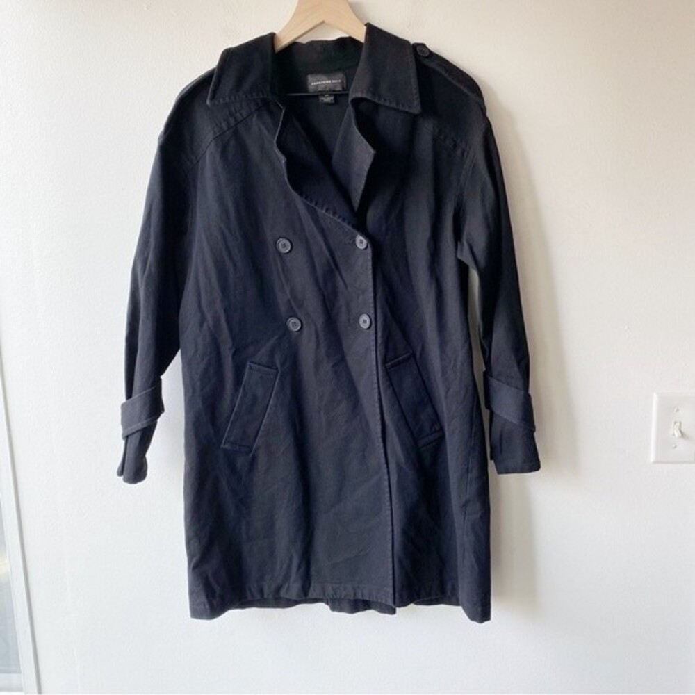 something navy black oversized trench coat